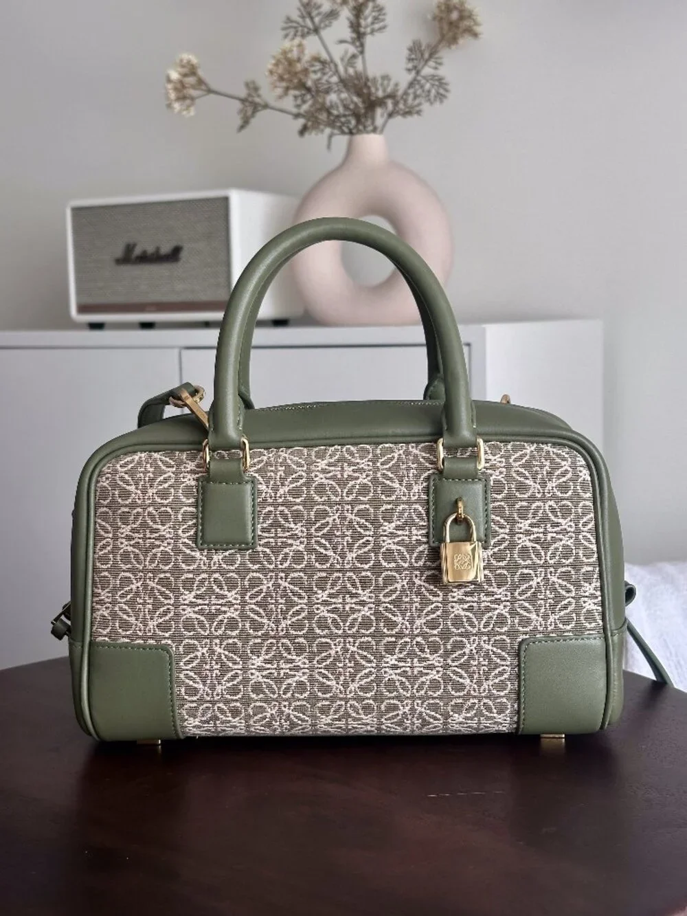Loewe Jacquard Anagram Calfskin Amazona 23 in Avocado Green|Boston Top Handle - Picture 1 of 16